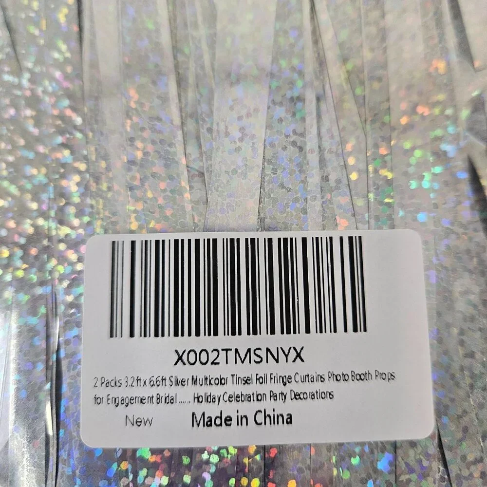 2 Packs Silver Multicolor Tinsel Foil Fringe Curtain Backdrop Engagement Bridal